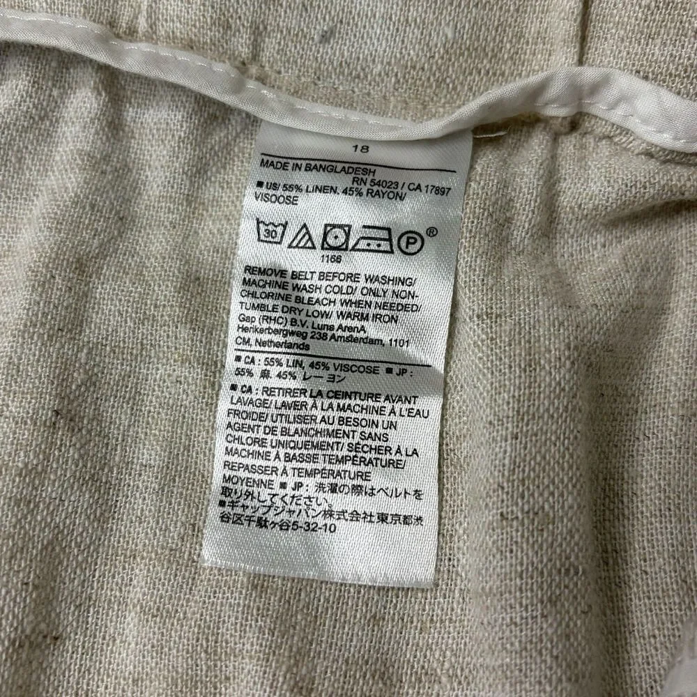 Banana Republic Linen Blend Pants Sz 18 Wide Leg Belted Coastal Paper Bag Waist